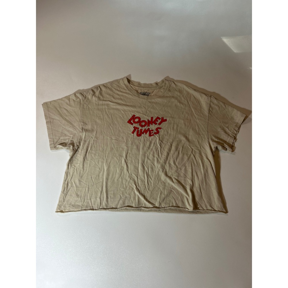 Looney Tunes Graphic T-Shirt Womens XL Tan Excellent Cropped Saturday Morning TV